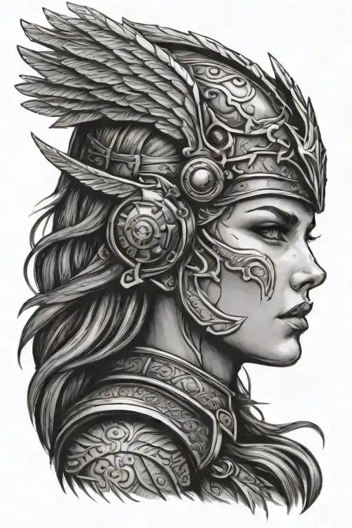 Valkyrie woman head tattoo design idea