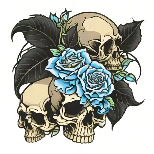 skull with roses stained glass window tattoo design idea