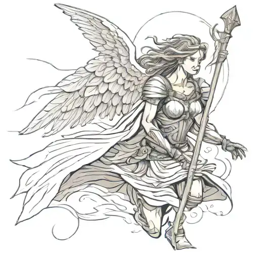 warrior female angel weathering the storm  tattoo design idea
