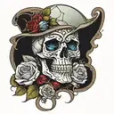 skull with roses stained glass window tattoo design idea