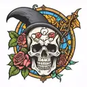 skull with roses stained glass window tattoo design idea