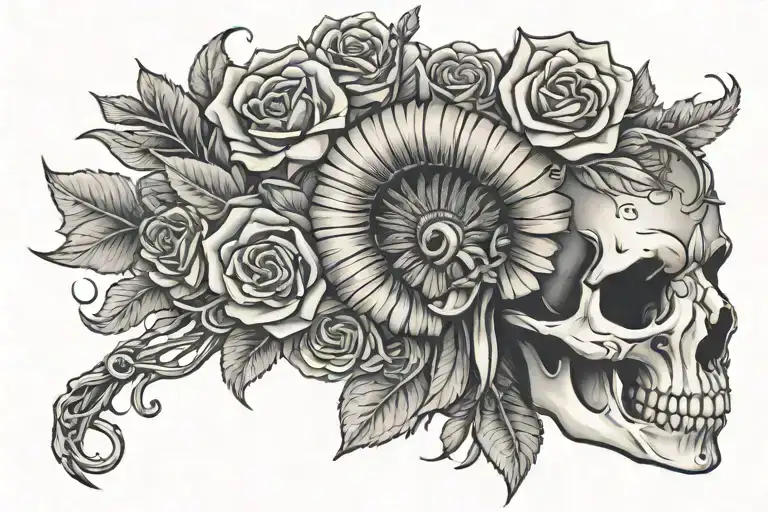 Ram head skeleton with roses and mandala tattoo design idea