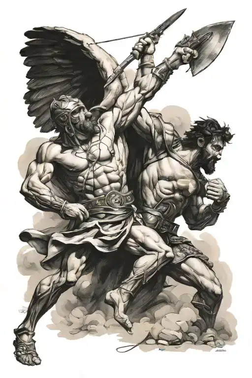 david defeating goliath fighting tattoo design idea