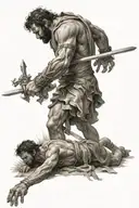 David and goliath with a cross in the back ground  tattoo design idea