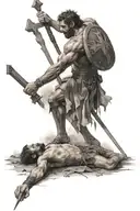 David and goliath with a cross in the back ground  tattoo design idea