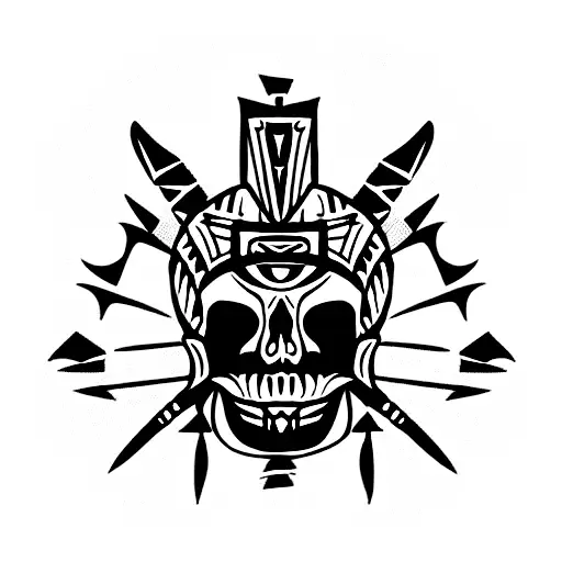 An Aztec warrior that is a skeleton holding a shield tattoo design idea