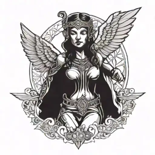 valkerie woman warrior with wings spread wide tattoo design idea