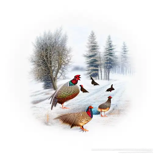 pheasant hunting scene with bird dogs and trees tattoo design idea