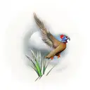 hunting shooting over a pointing dog with tall grass and pheasants flying  tattoo design idea