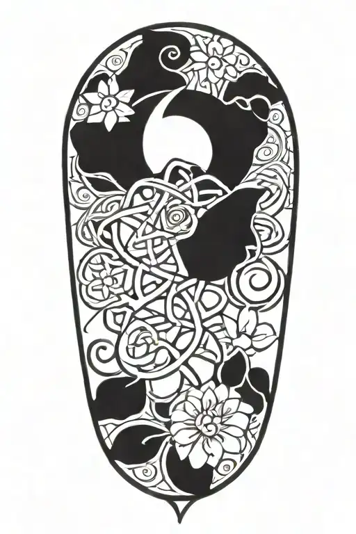 Celtic knot design with sun and flowers intertwined tattoo design idea