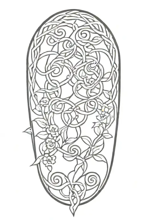 Celtic knot design intertwined with vines  sun and flowers intertwined tattoo design idea