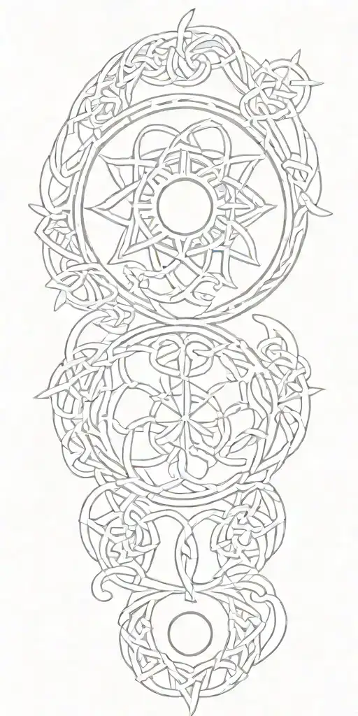 Celtic knot design with sun and moon surrounded tattoo design idea