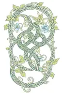 Celtic knot intertwined with vines with snake wrappingaround it with flowers,  tattoo design idea