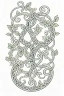 Celtic knot intertwined with vines with snake wrappingaround it with flowers,  tattoo design idea
