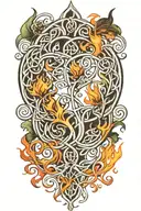 thin  Celtic knot roots surrounded by flames  tattoo design idea