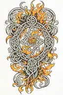 thin  Celtic knot roots surrounded by flames  tattoo design idea
