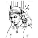 A Madonna-inspired tarot card with musical instruments tattoo design idea