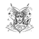 A Madonna-inspired tarot card with musical instruments tattoo design idea