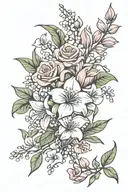 lily of the valley, aster flower, morning glory vine, gladiolus and rose tattoo design idea