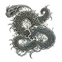 A stylized wave tattoo with hidden images of scorpions and dragons tattoo design idea