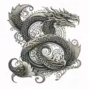 A stylized wave tattoo with hidden images of scorpions and dragons tattoo design idea