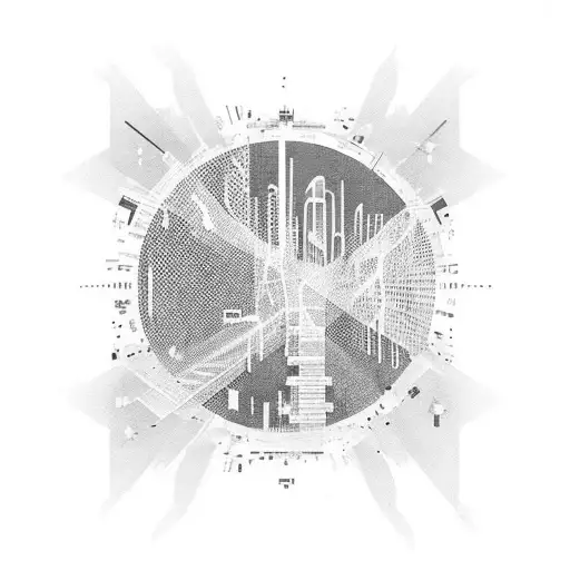 A Lagos cityscape infused with music, anime, sports, and art elements tattoo design idea