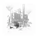 A Lagos cityscape infused with music, anime, sports, and art elements tattoo design idea