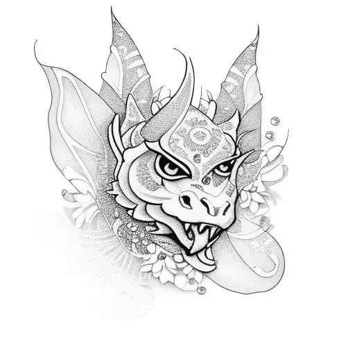 feminine floral thigh tattoo with butterflies, crystals and a dragon tattoo design idea