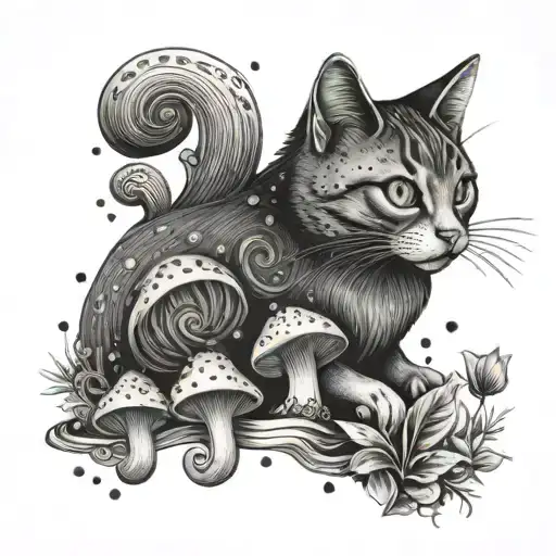 RedCrazyCat with mushrooms  tattoo design idea
