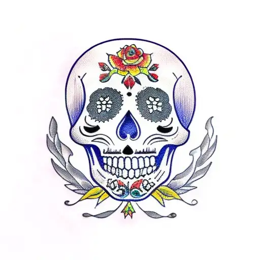 A traditional Mexican sugar skull with intricate perfume bottle patterns tattoo design idea