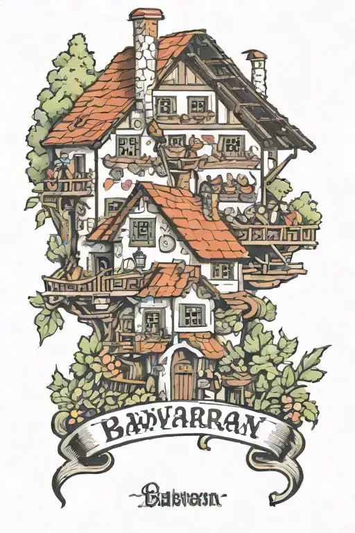 bavarian scene traditional tavern tattoo design idea