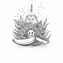 cartoon designed pepper and melon smoke weed and drink a beer in the shade under a date tree tattoo design idea