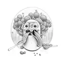 cartoon designed pepper and melon smoke weed and drink a beer in the shade under a date tree tattoo design idea