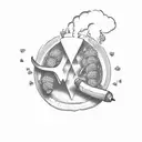 cartoon designed pepper and melon smoke weed and drink a beer in the shade under a date tree tattoo design idea