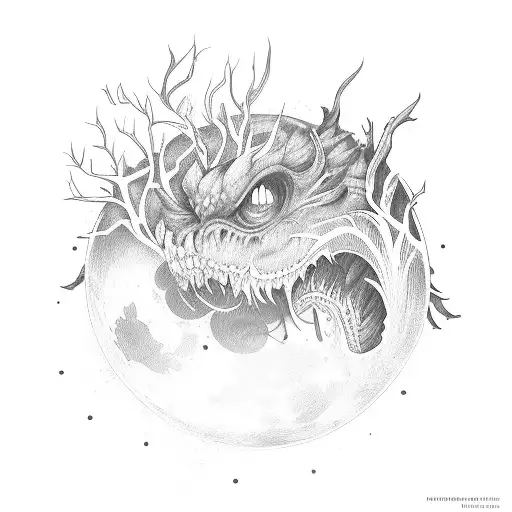 Moon forest monster  tattoo design idea