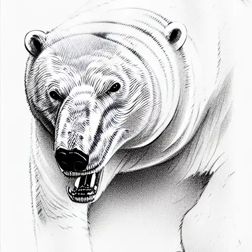 polar bear biting a salmon tattoo design idea