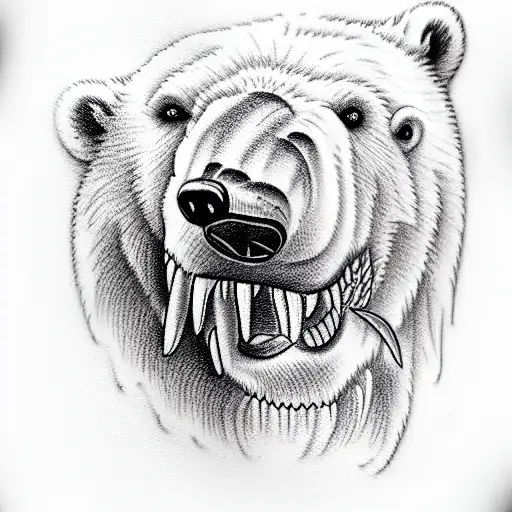 polar bear biting a salmon tattoo design idea