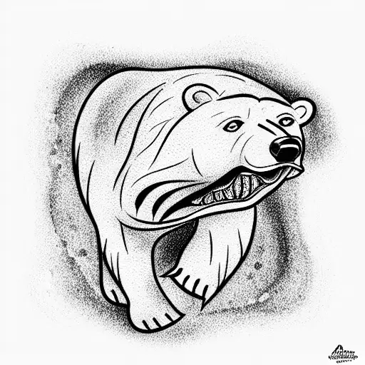 polar bear biting a salmon tattoo design idea