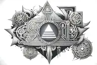 A mysterious tattoo design incorporating Egyptian hieroglyphics and cosmic elements tattoo design idea