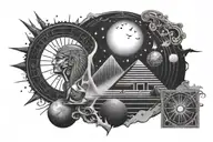 A mysterious tattoo design incorporating Egyptian hieroglyphics and cosmic elements tattoo design idea