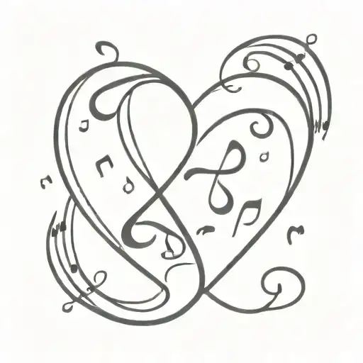 A minimalist tattoo design of a heart-shaped music note with the initials of your husband and dachshunds, showcasing your love for them all tattoo design idea