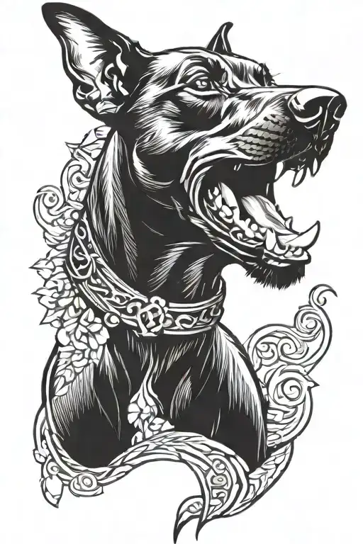 Barking Doberman tattoo design idea