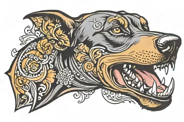 Barking Doberman tattoo design idea