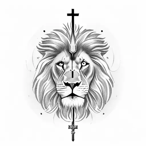 Wing with cross and lion 8k very exclusive tattoo design idea