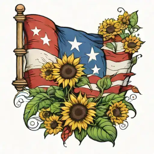 puerto rico flag and sunflower  tattoo design idea