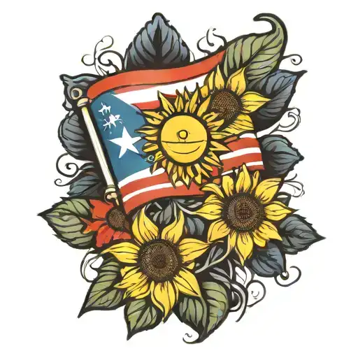 puerto rico flag and sunflower incorporated tattoo design idea