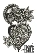 something that shows that love and hate are 2 sides to the same coin tattoo design idea