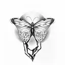 Design a tattoo of a robotic hand reaching out to touch a butterfly in a surreal nature setting tattoo design idea