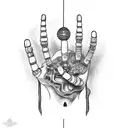 Design a tattoo of a robotic hand reaching out to touch a butterfly in a surreal nature setting tattoo design idea