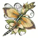 lily with dragonfly surrounded by musical notes  tattoo design idea